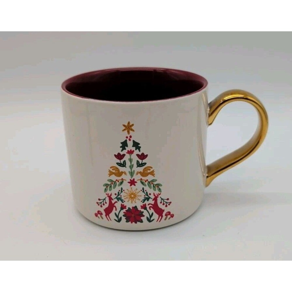 Place & Time Christmas Holiday Coffee Cocoa Mug Red Green Deer Trees Flowers